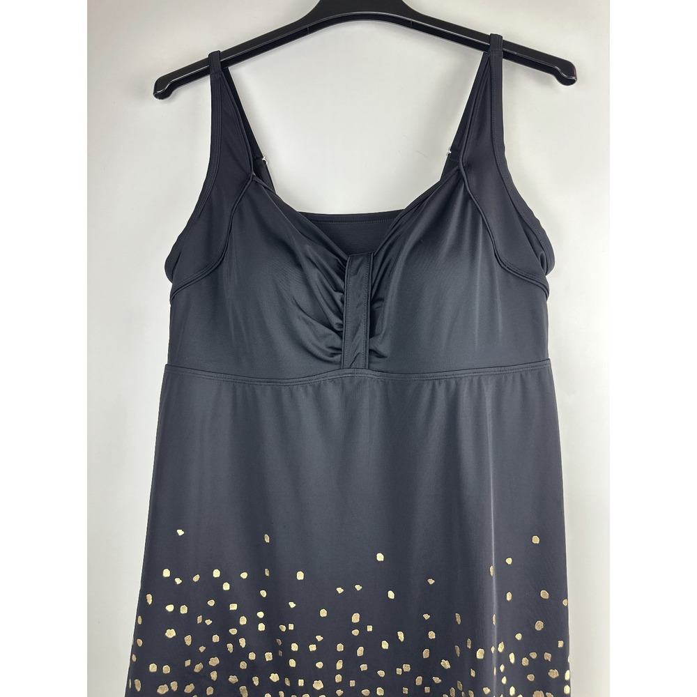 Swimsuits For All Retro Swim Dress Black Gold Foil Tummy Control UPF Plus Sz 22 - Picture 3 of 12